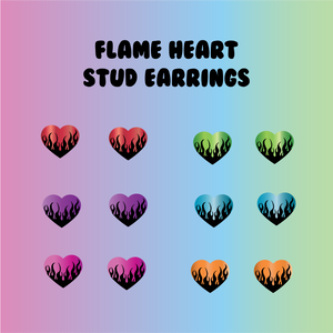 Flame Heart Stud Earrings - Mirror Acrylic