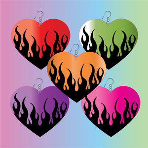 Large Heart Flame Mirror Earrings