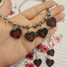 BLACK AND RED HEART LETTER CHARMS