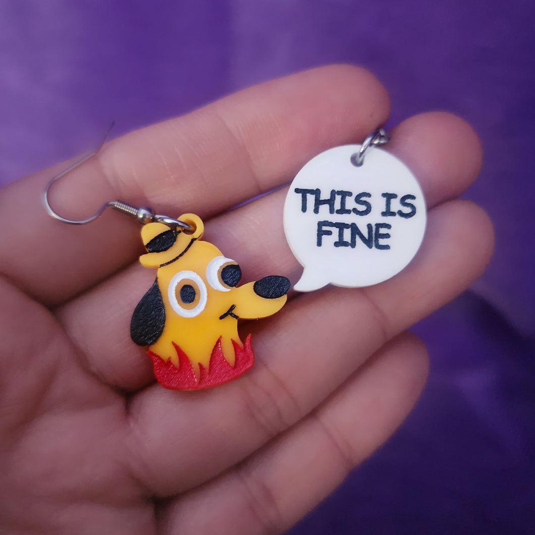 SMALL Meme Dog Chaos Acrylic Drop Earrings – Fire Room Inspired