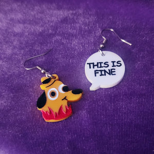 SMALL Meme Dog Chaos Acrylic Drop Earrings – Fire Room Inspired