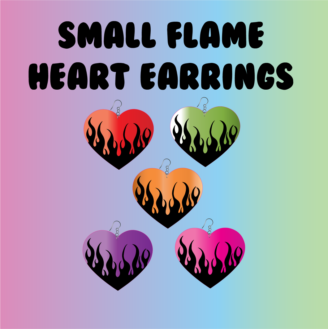 Small Heart Flame Mirror Earrings