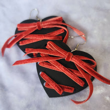 Ribbon Lace Up Heart Earrings - Fall Colors
