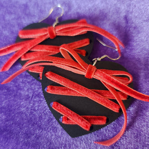 Ribbon Lace Up Heart Earrings - Fall Colors