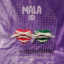Ribbon Lace Up Heart Earrings - Christmas Colors