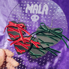 Ribbon Lace Up Heart Earrings - Fall Colors