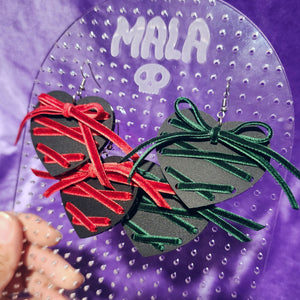 Ribbon Lace Up Heart Earrings - Fall Colors