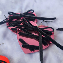 Ribbon Lace Up Heart Earrings - Mirror Acrylic