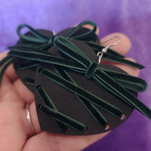 Ribbon Lace Up Heart Earrings - Fall Colors