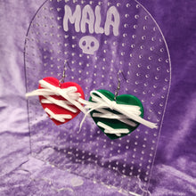 Ribbon Lace Up Heart Earrings - Christmas Colors