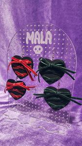 Ribbon Lace Up Heart Earrings - Fall Colors