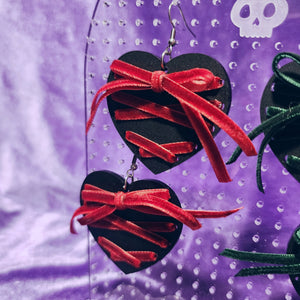 Ribbon Lace Up Heart Earrings - Fall Colors
