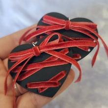 Ribbon Lace Up Heart Earrings - Fall Colors