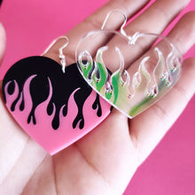 Flame Heart Earrings - Two Tone Color