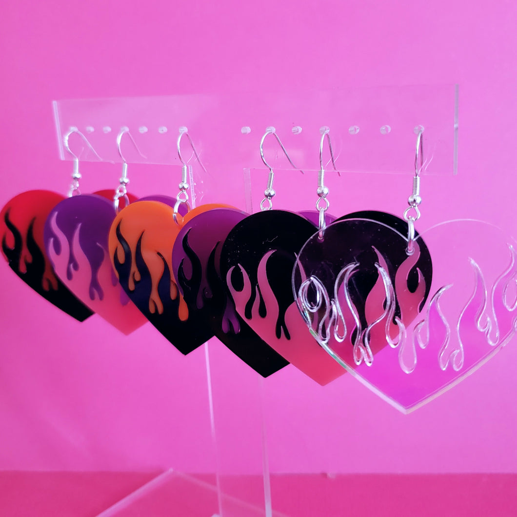 Flame Heart Earrings - Two Tone Color
