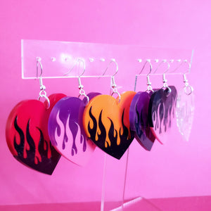Flame Heart Earrings - Two Tone Color