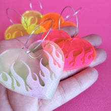 Flame Heart Earrings - Neon and Holographic
