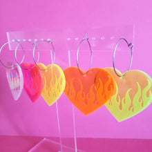 Flame Heart Earrings - Neon and Holographic