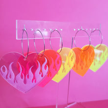 Flame Heart Earrings - Neon and Holographic