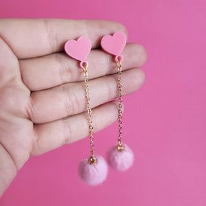 Heart Poof Earrings - Pink