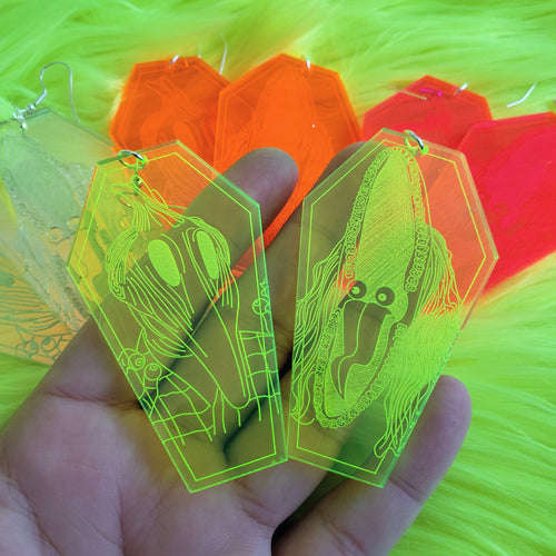 Beetlejuice Barbara and Adam Earrings - Neon and Holographic