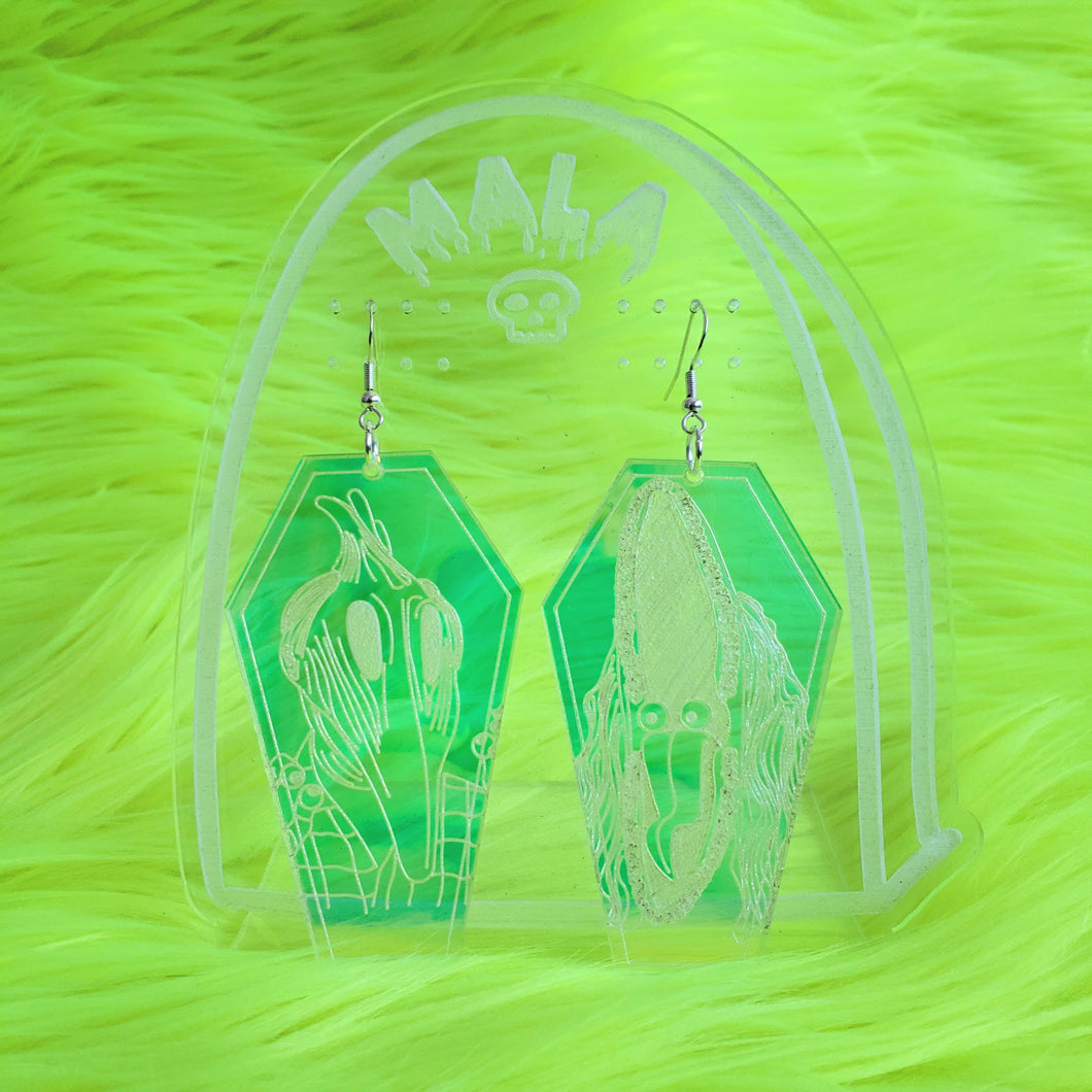 Beetlejuice Barbara and Adam Earrings - Neon and Holographic