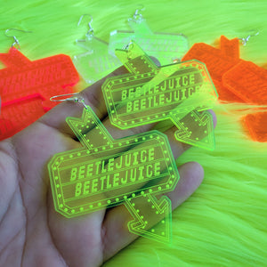 Beetlejuice Sign Earrings - Neon and Holographic