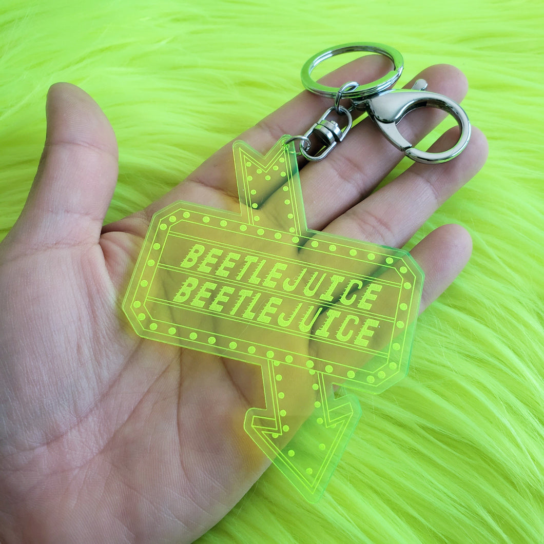 Beetlejuice Sign Keychain - Neon and Holographic
