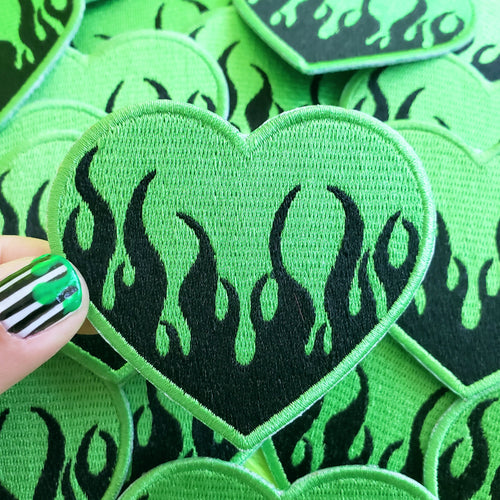 Flame Heart Patch - Green/Black