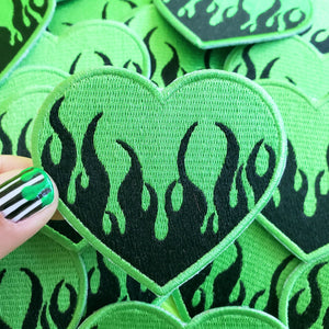 Flame Heart Patch - Green/Black