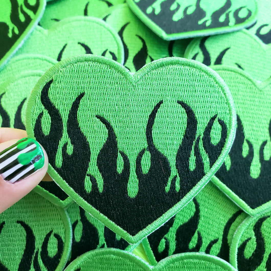Flame Heart Patch - Green/Black