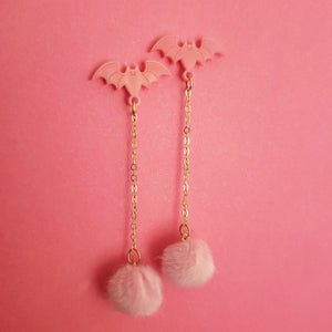 Bat Poof Earrings - Pink