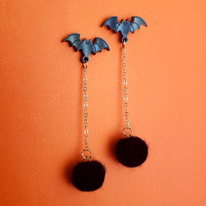 Bat Poof Earrings - Black