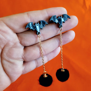 Bat Poof Earrings - Black