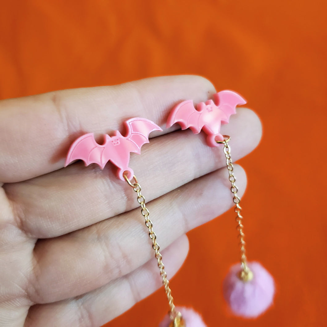 Bat Poof Earrings - Pink