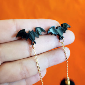 Bat Poof Earrings - Black