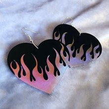 Flame Heart Earrings Holographic - Two Tone Color