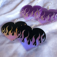 Flame Heart Earrings Holographic - Two Tone Color