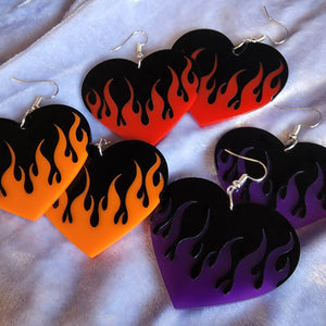 Flame Heart Earrings - Two Tone Color