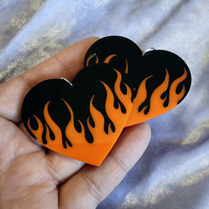 Flame Heart Earrings - Two Tone Color