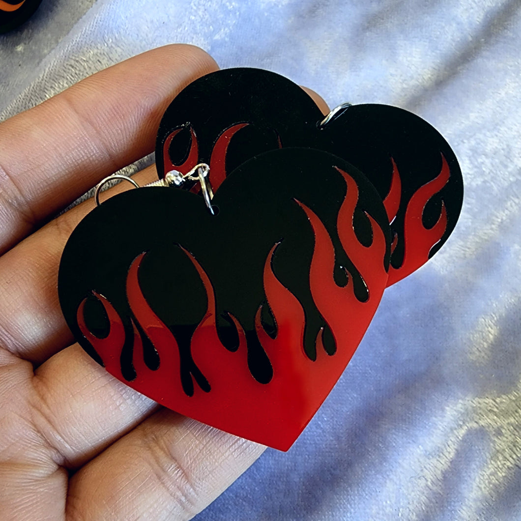 Flame Heart Earrings - Two Tone Color