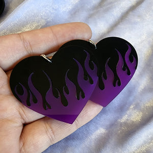 Flame Heart Earrings - Two Tone Color