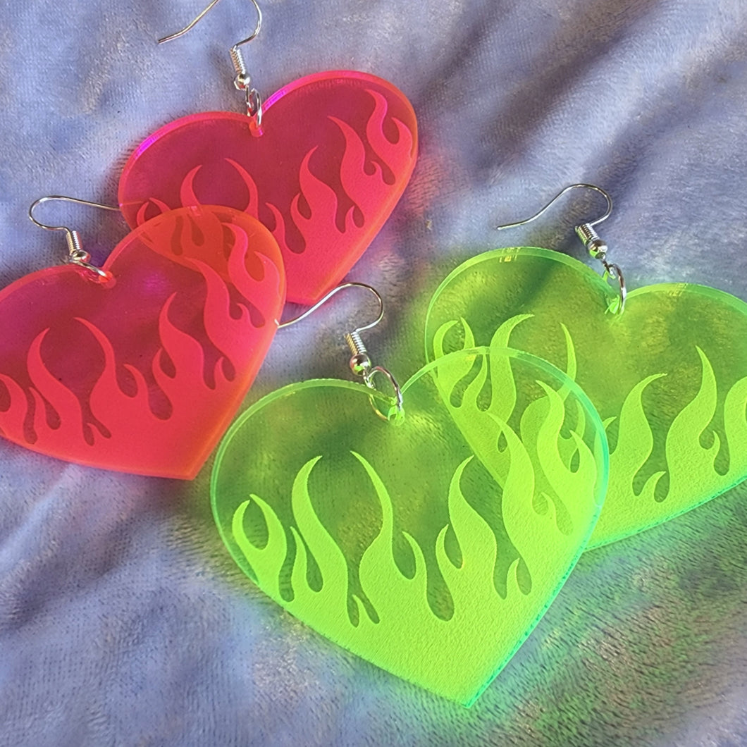 Neon Heart Flame Earrings