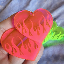 Neon Heart Flame Earrings