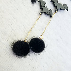 Bat Poof Earrings - Black