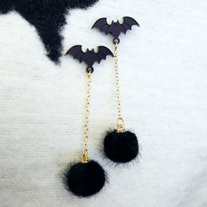 Bat Poof Earrings - Black