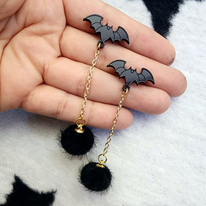 Bat Poof Earrings - Black